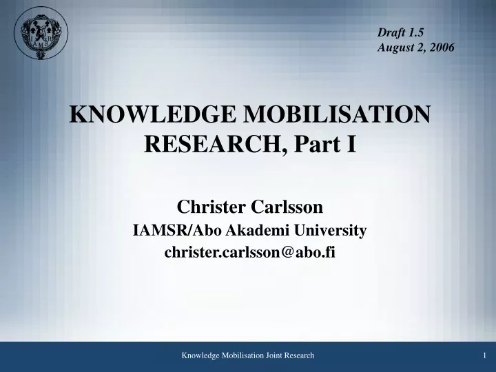 knowledge mobilisation research part i