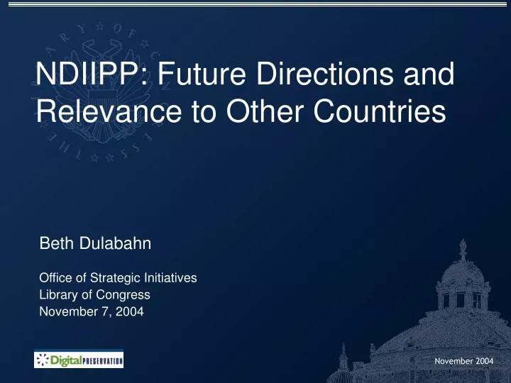 ndiipp future directions and relevance to other countries