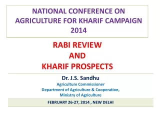 NATIONAL CONFERENCE ON AGRICULTURE FOR KHARIF CAMPAIGN 2014