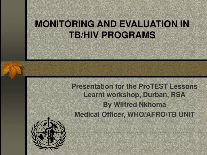 monitoring and evaluation in tb hiv programs