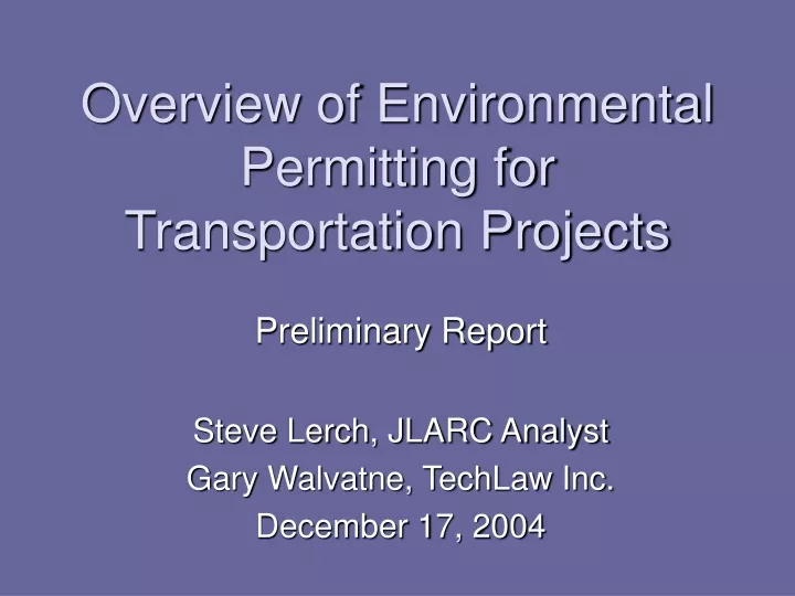 overview of environmental permitting for transportation projects