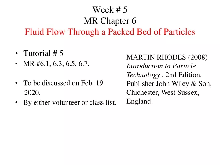 week 5 mr chapter 6 fluid flow through a packed bed of particles
