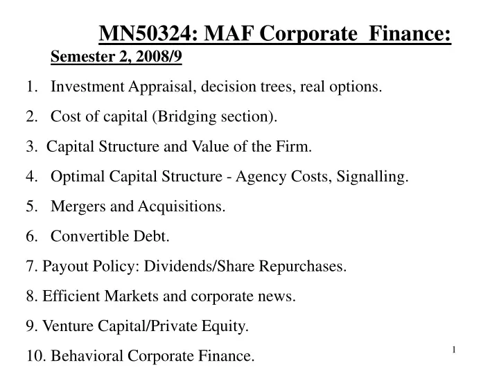 mn50324 maf corporate finance semester 2 2008