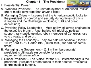 Chapter 11 (The President) I.	Presidential Power