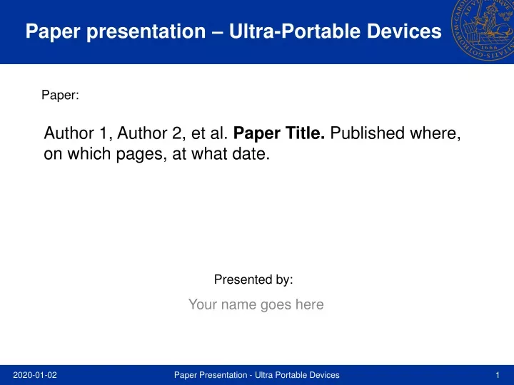 author 1 author 2 et al paper title published where on which pages at what date