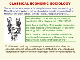 CLASSICAL ECONOMIC SOCIOLOGY