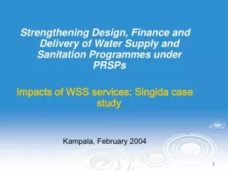 Strengthening Design, Finance and Delivery of Water Supply and Sanitation Programmes under PRSPs
