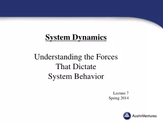 System Dynamics Understanding the Forces  That Dictate System Behavior  Lecture 7 Spring 2014