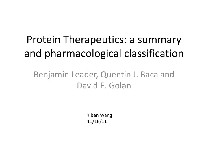 protein therapeutics a summary and pharmacological classification