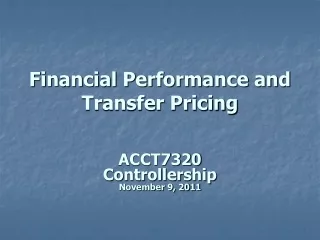Financial Performance and Transfer Pricing