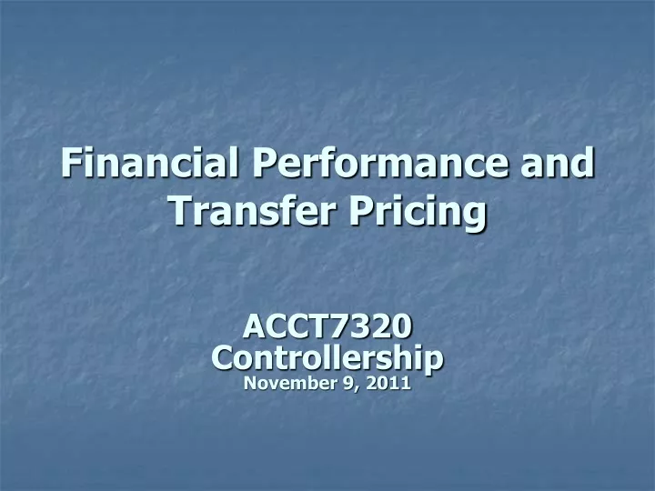 financial performance and transfer pricing