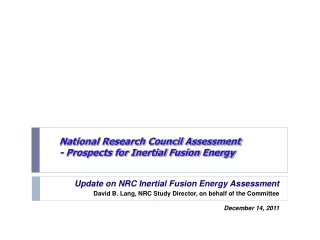 National Research Council Assessment - Prospects for Inertial Fusion Energy