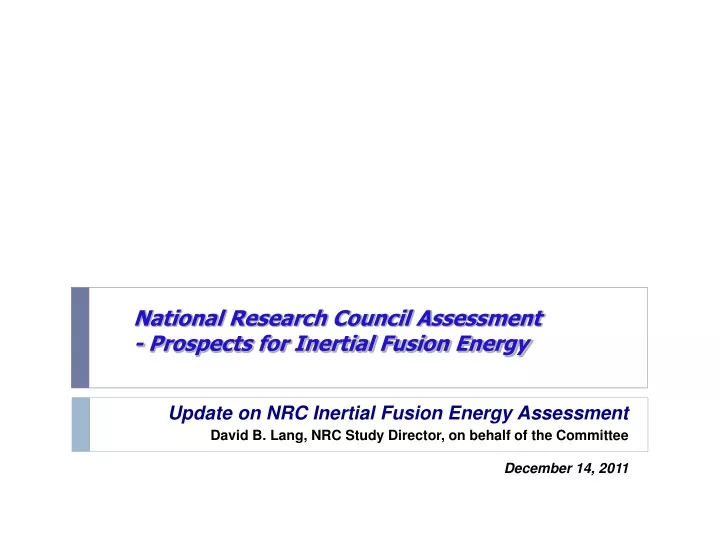 national research council assessment prospects for inertial fusion energy