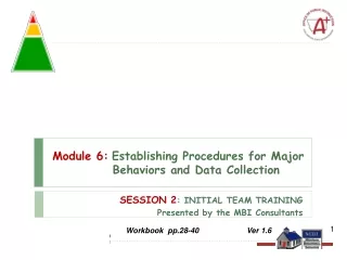SESSION 2 : INITIAL TEAM TRAINING  Presented by the MBI Consultants