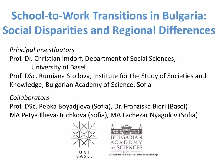school to work t ransitions in bulgaria social d isparities and regional d ifferences