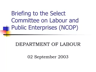 Briefing to the Select Committee on Labour and Public Enterprises (NCOP)