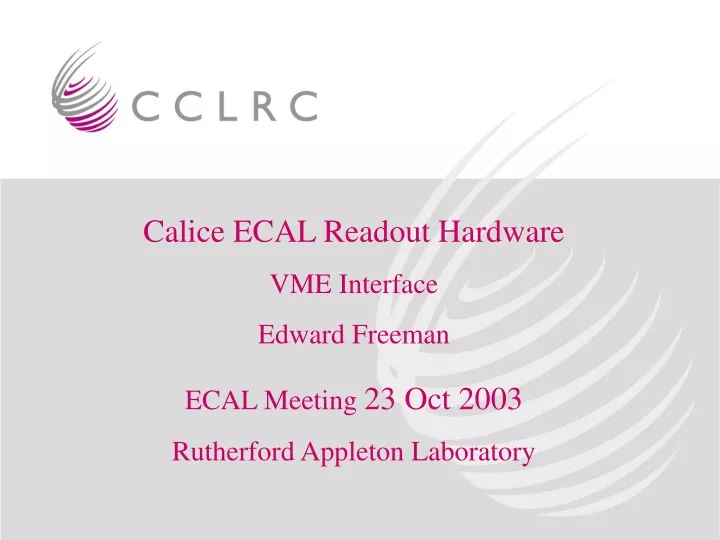 calice ecal readout hardware vme interface edward