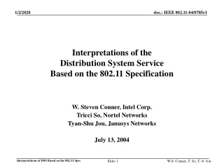 Interpretations of the Distribution System Service  Based on the 802.11 Specification