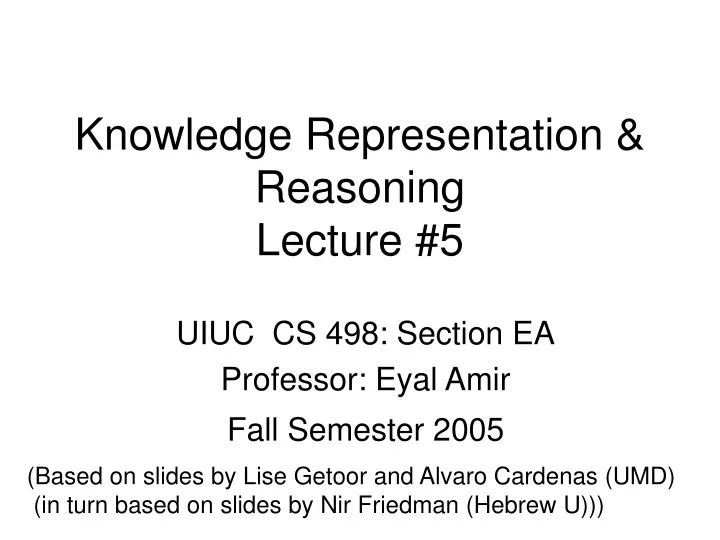 knowledge representation reasoning lecture 5