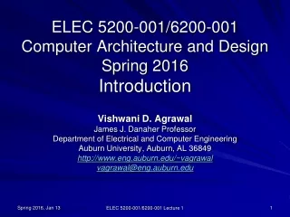 ELEC 5200-001/6200-001 Computer Architecture and Design Spring 2016 Introduction