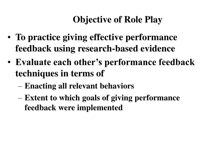 objective of role play