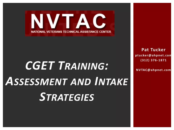 cget training assessment and intake strategies