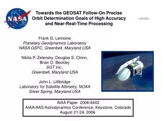 Frank G. Lemoine Planetary Geodynamics Laboratory NASA GSFC, Greenbelt, Maryland USA