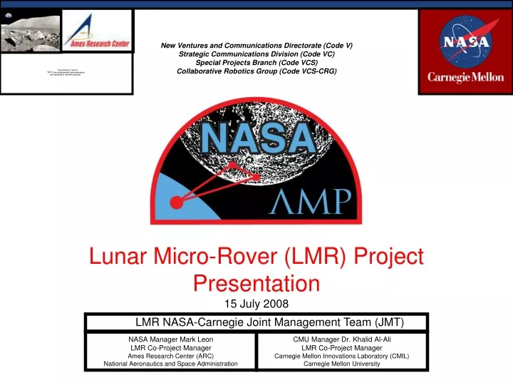 lunar micro rover lmr project presentation 15 july 2008