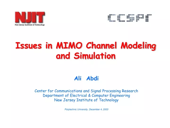 issues in mimo channel modeling and simulation