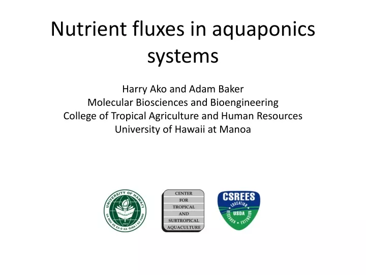 nutrient fluxes in aquaponics systems