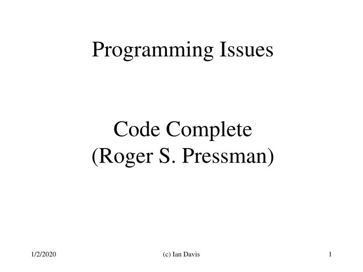 programming issues code complete roger s pressman