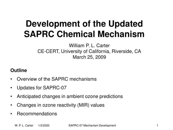 development of the updated saprc chemical mechanism
