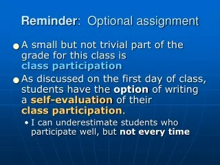 Reminder :  Optional assignment