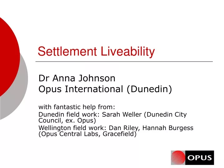 settlement liveability
