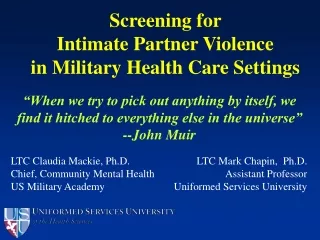 Screening for  Intimate Partner Violence  in Military Health Care Settings