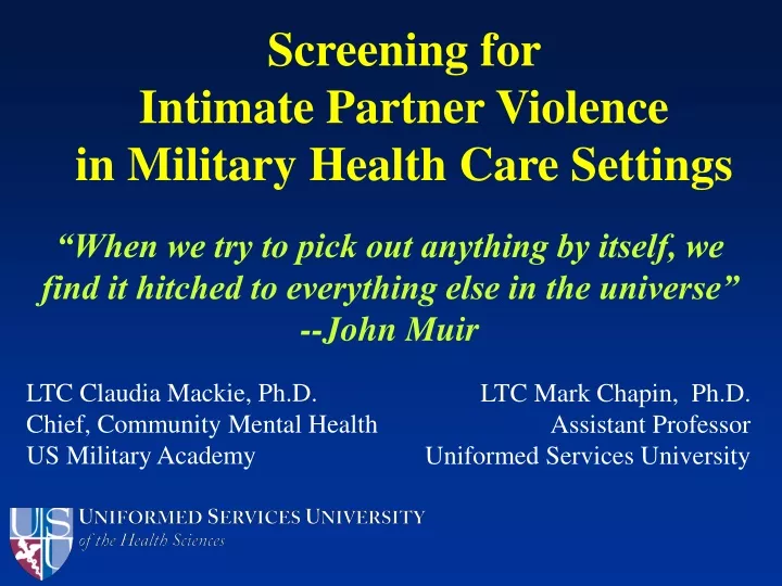 screening for intimate partner violence in military health care settings