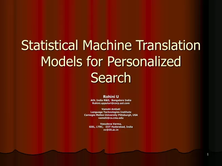 statistical machine translation models for personalized search