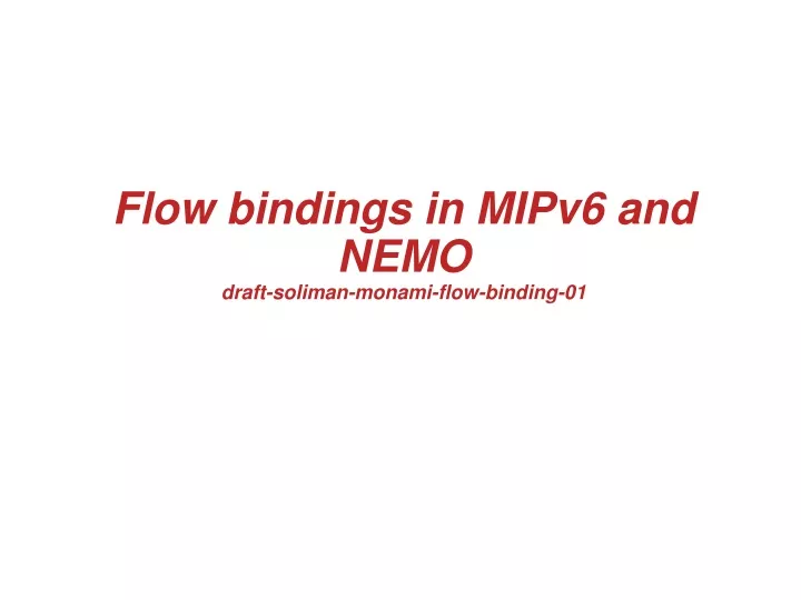 flow bindings in mipv6 and nemo draft soliman monami flow binding 01
