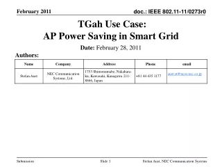 TGah Use Case: AP Power Saving in Smart Grid