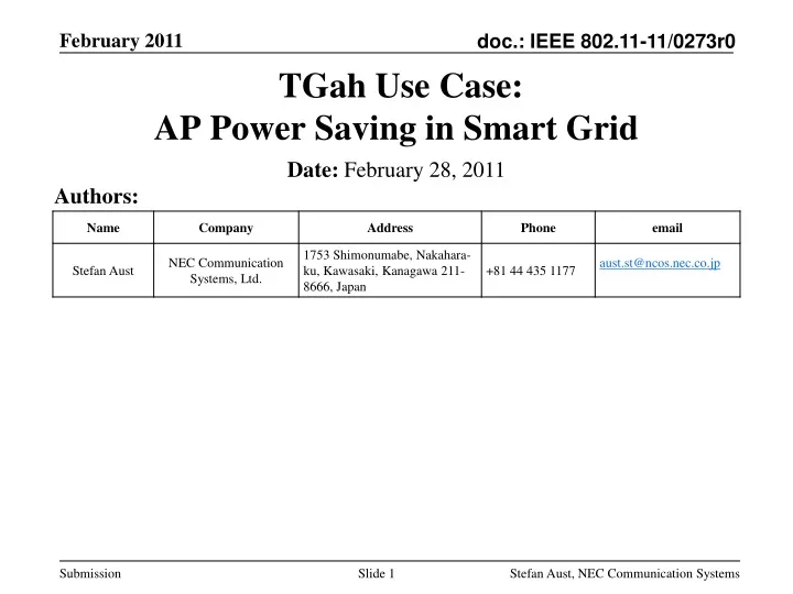 tgah use case ap power saving in smart grid