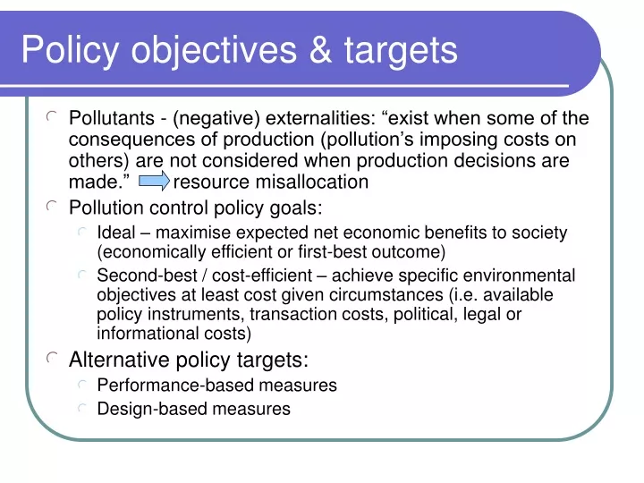 policy objectives targets