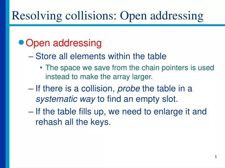 resolving collisions open addressing