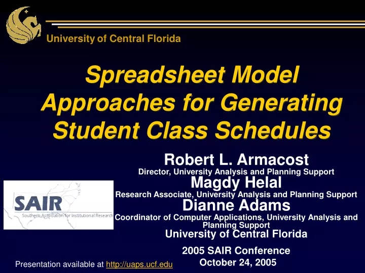 spreadsheet model approaches for generating student class schedules