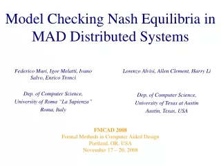 Model Checking Nash Equilibria in MAD Distributed Systems