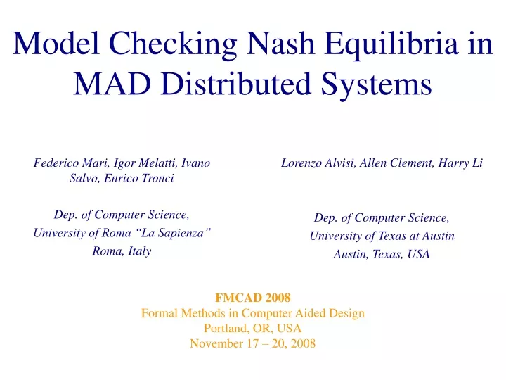 model checking nash equilibria in mad distributed systems