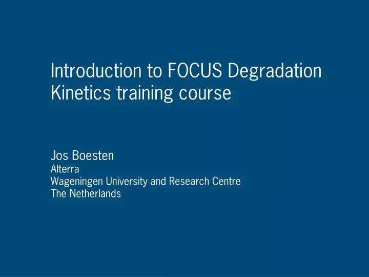 introduction to focus degradation kinetics