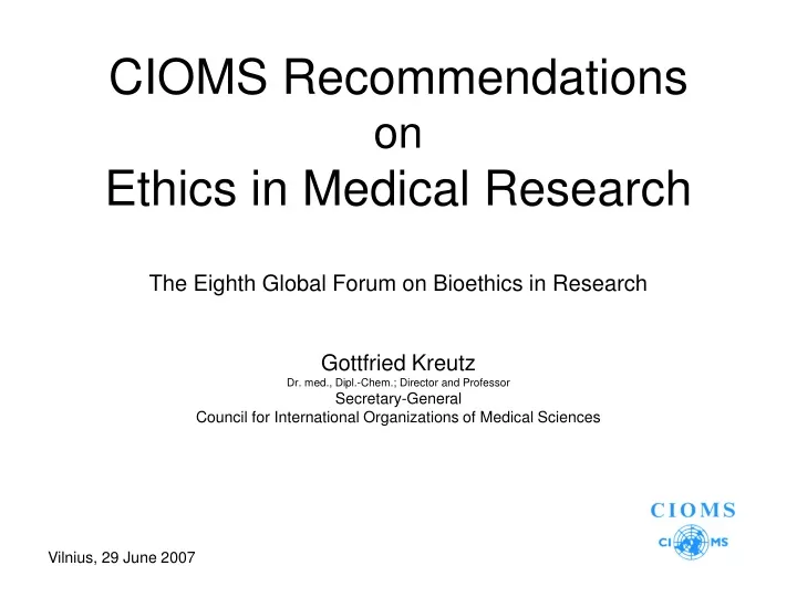 cioms recommendations on ethics in medical