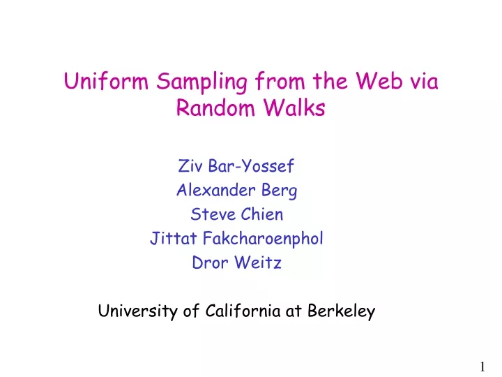 uniform sampling from the web via random walks