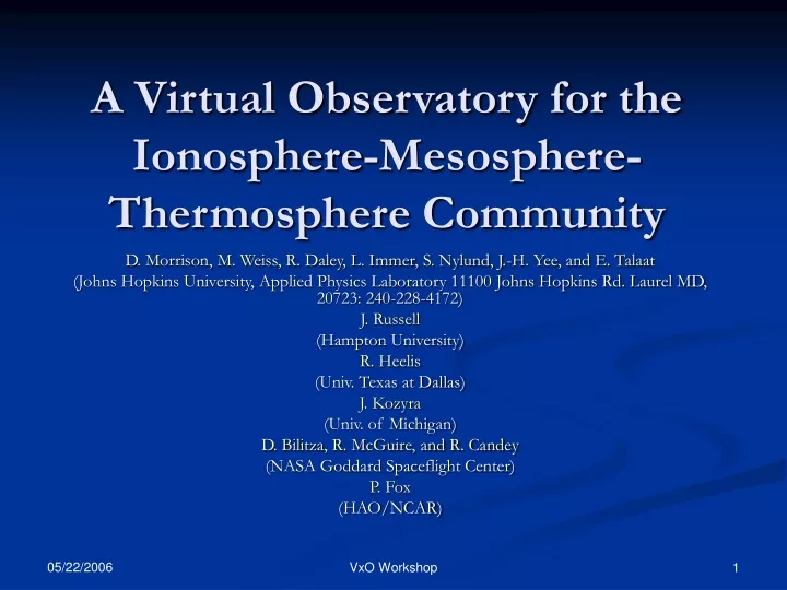 a virtual observatory for the ionosphere mesosphere thermosphere community