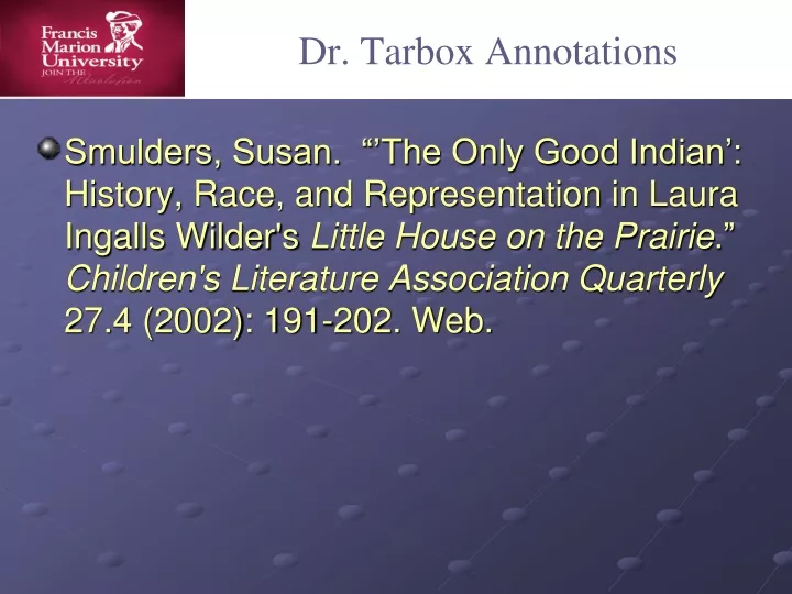 dr tarbox annotations